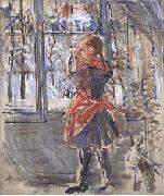 Berthe Morisot L Enfant au Tablier Rouge, a sketch oil painting on canvas